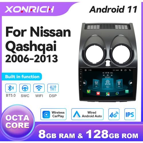 6G+128G Android 11 Car GPS For Nissan Qashqai J10 2006 2007 2008 2009 -2013 Multimedia Radio V1 AI Voice Control Car play RDS