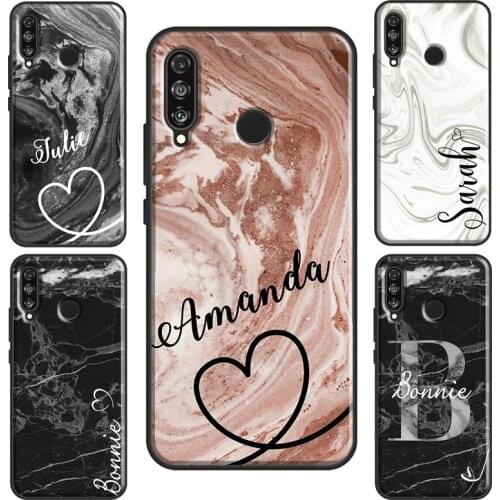 Marble Initials Custom Glitter Monogram Case For Huawei Nova 5T P20 P40 P30 Lite Mate 10 P Smart 2019 Y6 Honor 9X 8X 8A 10i 20