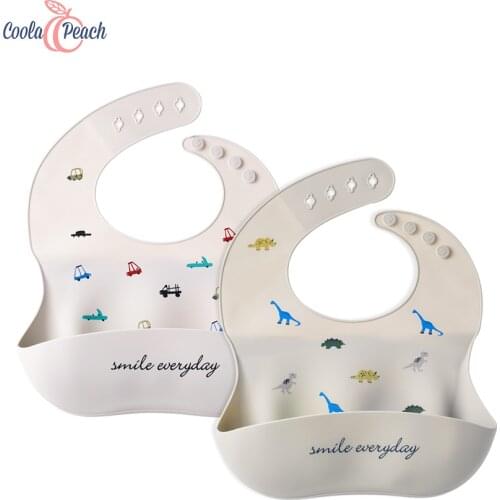 Coola Peach 2 Pcs PackFashion Cute Cartoon Print Baby Food-grade Liquid Silicone Infant Saliva Bib