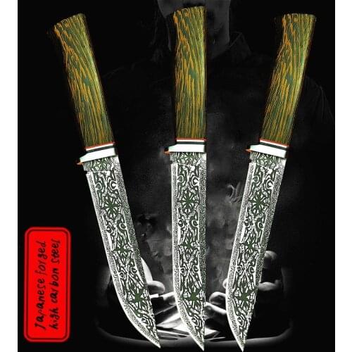 Damascus pattern straight knife tactics straight knife outdoor camping knife jungle rescue survival knife hunting knife
