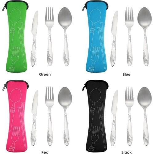 Stainless Steel Travel Cutlery Set Portable Dinnerware Set Fork Spoon Knife Set with Holster Outdoor Camp Reusable Utensil Kit