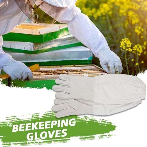 Sheepskin Long Sleeve Breathable Canvas Protecrive Clothing Equipment Anti Bee Sting Beekeeping Gloves Apiculture Tool