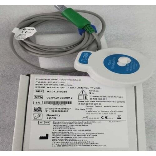 EDAN Original Fetal Prison Contractions TOCO Probe 6-pin Single Slot Blue With Velcro Cord 2.5 Meters Long