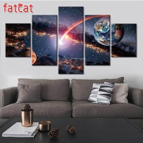 FATCAT Space natural scenery 5 Piece Diy Diamond Painting Full Square Round Drill Mosaic Embroidery Sale Wall Decoration AE2902