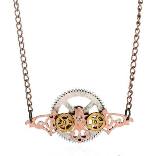 Brass ox antique silver broass copper mixed colors vintage steampunk gears necklace