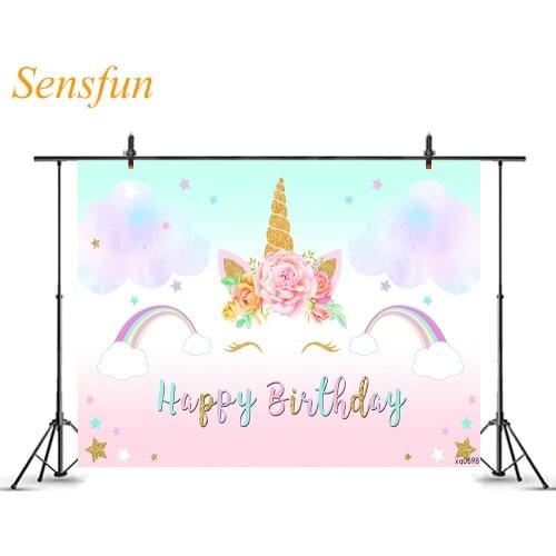 LEVOO Girls Backdrop Unicorn Party Flowers Rainbow Cloud Birthday Photography Background Photo Studio Photo Zone Photophone
