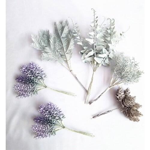 1Pcs Artificial Flowers Pine Grass Flower DIY Craft Scrapbook Fake Flowers Christmas High Quality DecorWedding Party Decoration