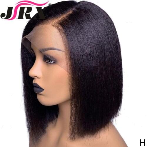 JRX Short Bob Lace Front Wigs Yaki Straight Remy Human Hair Wigs Pre-plucked With Baby Hair For Black Women