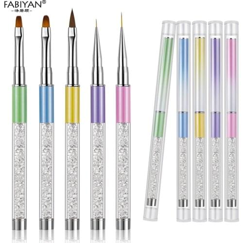 Nail Art Brush Painting Drawing Pen Round Flat Crystal Liner Flower Design Acrylic Rhinestones Manicure Tools UV Gel Tips Polish