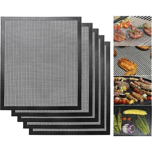 5Pcs Bbq Cover Mat Reusable Non-Stick Grill Mat High Temperature Resistant Baking Sheet Barbecue Mesh Wire Net Bbq Accessories