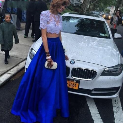 Beautiful Short Sleeves Appliques Scoop Neck A-line Prom Gown Sexy Two Piece Set Floor Length Wedding Party Dress