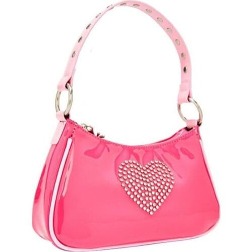 2020 summer new patent leather rhinestone girl love powdered patent leather PU baguette bag armpit fashion shoulder bag