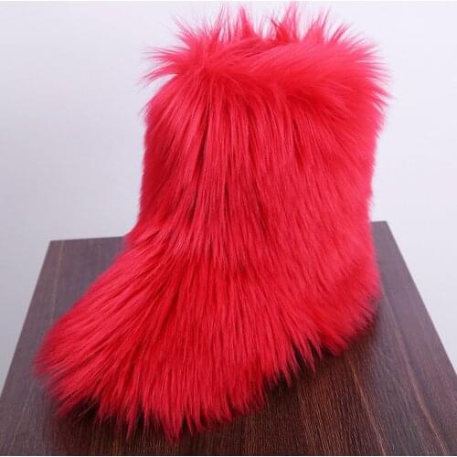 Furry Boots Winter Shoes Women Snow Boots 2020 New fashion Luxury Fur Winter Boots For Women High Boot Fur Shoe plus size 34-44