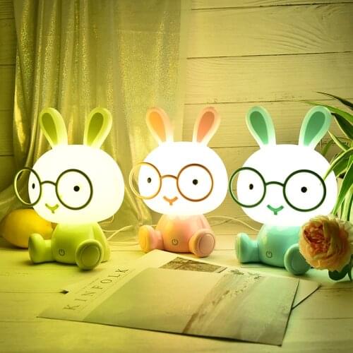 Lovely Modern Cute Rabbit Night Light Led Night Lamp Baby Bedroom Lamp Christmas Gift Bedside Decor Kids Glasses Rabbits Lights