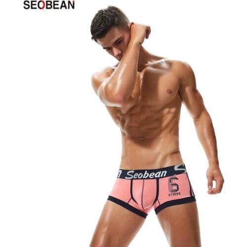 SEOBEAN Fashion Mens Underwear Cotton Breathable 5-color Comfortable U-pouch Bag Push Up Sexy Mens Boxers