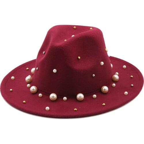 Hats men and women fedora hats spring summer and autumn jazz top hats pearl decoration felt ball hats панама женская