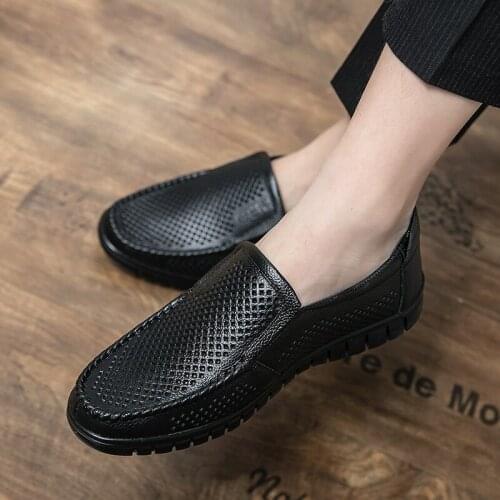 New mens shoes leather leather leather shoes mens comfortable low head soft mens vent classic mens summer casual shoes 38-45