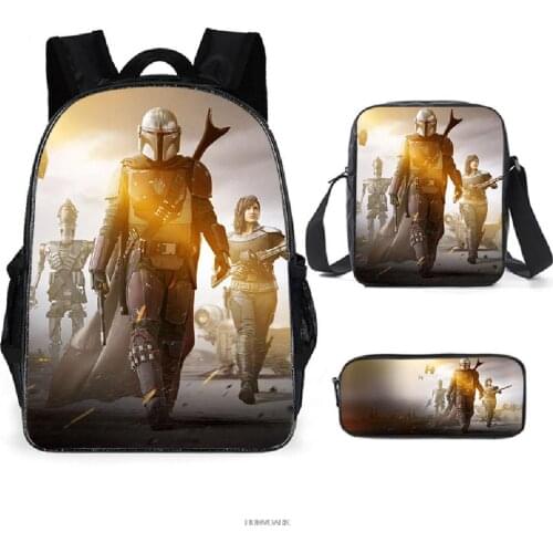 Mandalorian Wars School Bags Set 3Pcs Star Wars Backpack Teen Boys Girls Students Book Bag with Pen Case 16inch Primary Mochilas