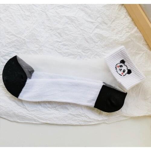 Summer New Grenadine Splice Socks Cute Sweet Panda Design Lolita Breathable High Elastic Transparent Ankle-Socks for Women