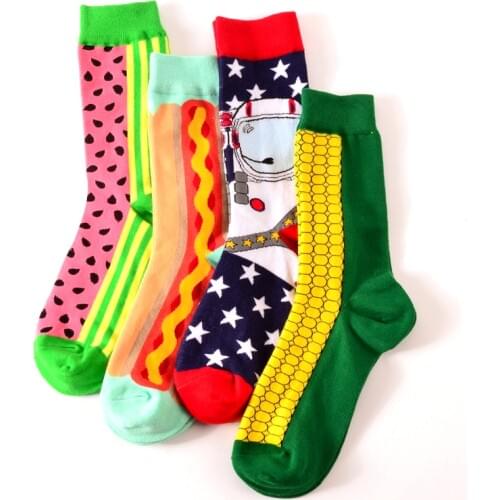 Novelty Happy Socks Hit Color Of Men 's Women Pure Cotton Corn Noodles Watermelon Star Funny Winter Spring Casual Socks