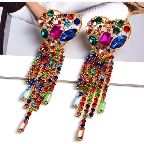 New Arrival Crystal Love Heart Dangle Earrings For Women Elegant Fashion Geometric Long Tassel Earring Party Jewelry