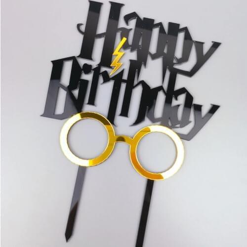 New Gold Happy Birthday Acrylic Cake Topper Glasses Birthday Cupcake Baking Decorations for Baby Birthday Party Cake Supplies