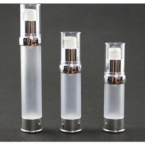 Wholesale 15ml 20ml 30ml Silver frosted Airless Bottle Plastic Lotion Bottles with Airless Pump