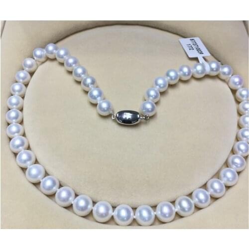 18"9-10MM NATURAL SOUTH SEA GENUINE WHITE ROUND PEARL NECKLACE NEW