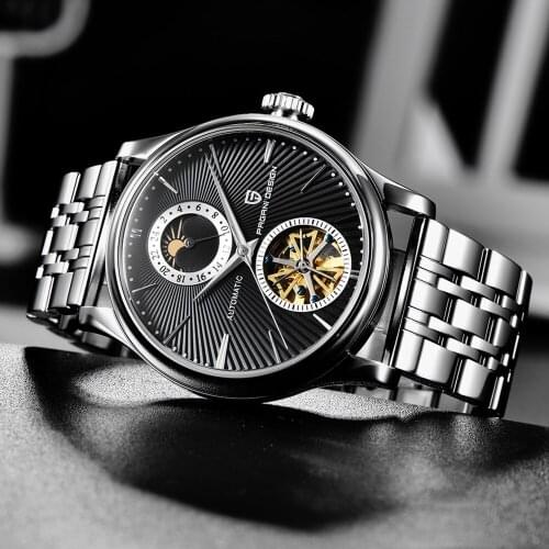 Pagani Design Luxury brand Mens Watches Stainless Steel Skeleton Mechanical Wristwatch male waterproof montre homme automatique