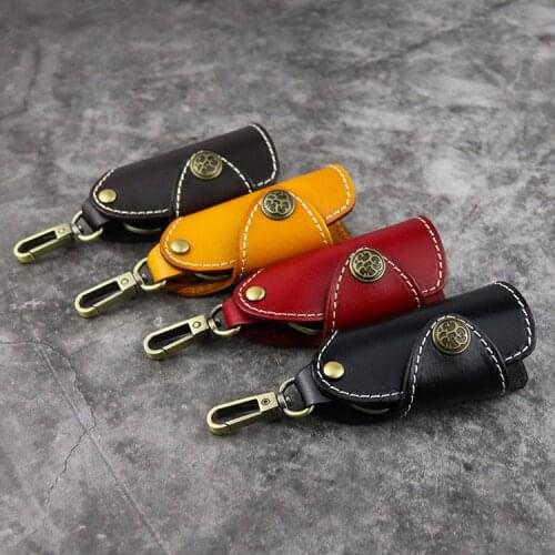 First layer veg-taned genuine leather car key holder keychain pouch key wallet key organizer