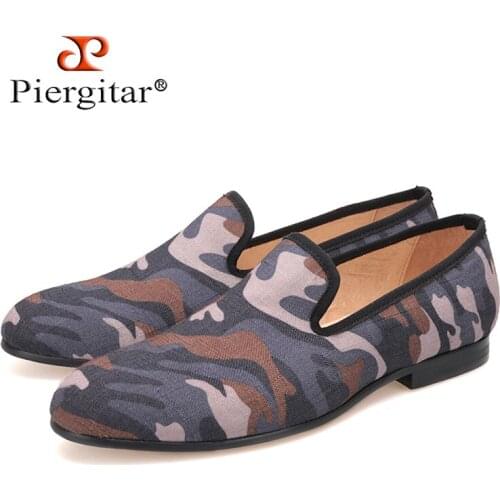 Piergitar New British Classic Camouflage men smoking slippers Handmade military style mix colors men canvas loafers plus size