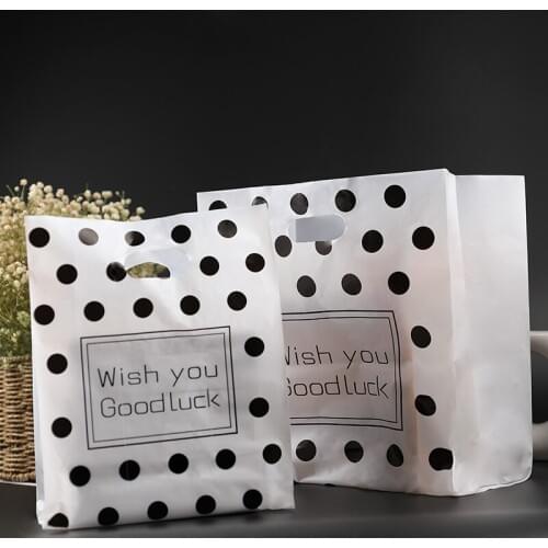 White polka dot Plastic Gift Bags, Plastic shopping bags, Retail Bags, Party Favor Bag 50pcs/lot