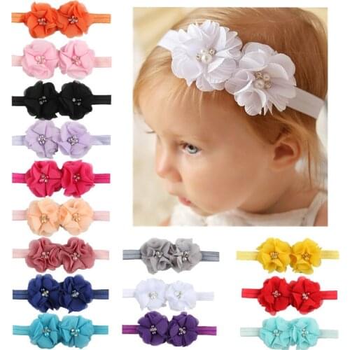 Cute Baby Girls Flower Nylon Headband Newborn Toddler Knot Elastic Pearl Turban Headwraps Kids Princess Hair Accessories Gifts