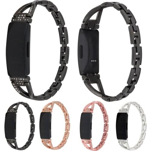 Applicable To Fitbit Inspire / HR Smart Watch Bracelet X-type Rhinestone Inlaid Metal Watch Band Metal Alloy Steel Strip