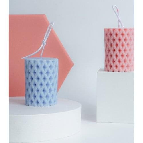 Rhombus Hole Cylindrical Candle Silicone Moulds Simple Geometric Candle Mold For Candle Making Christmas Home Candle Decoration