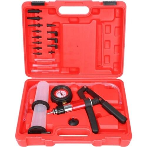 203F Automobile Handheld Vacuum Pump Brake Fluid Drain Tester Kit Vacuum Gauge Tool Kit with Adapter Shell Metal Handle