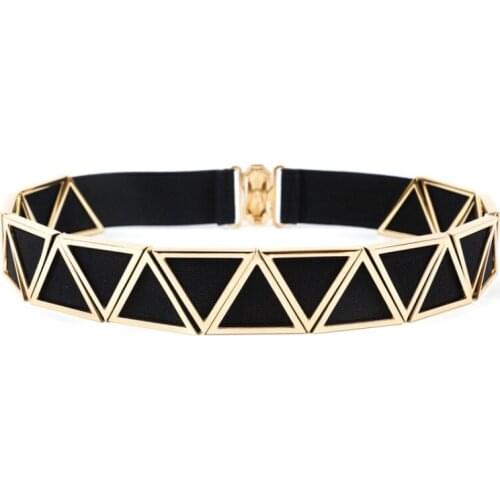 Most Popular Womens Belt Cut Out Gold Triangle Metal Belt With Multi Elastic Hook Closure Belt For Women Luxury Strap