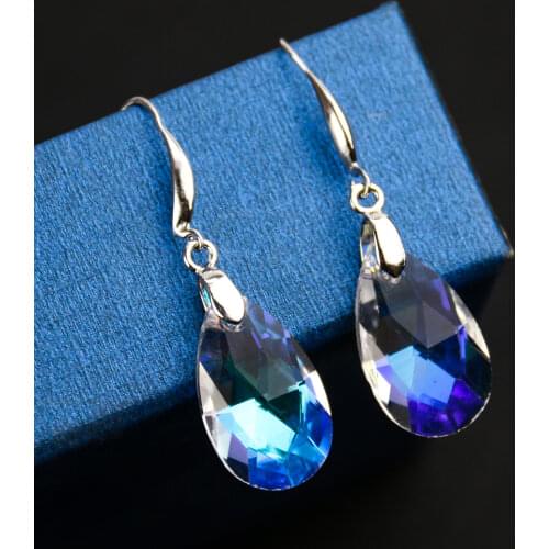 Aurora Tear Drop Ear Hook Stud Crystal Glass Art Earrings Faceted Prism Dangle Party Axe Fire Polished AB Color Bling Statment