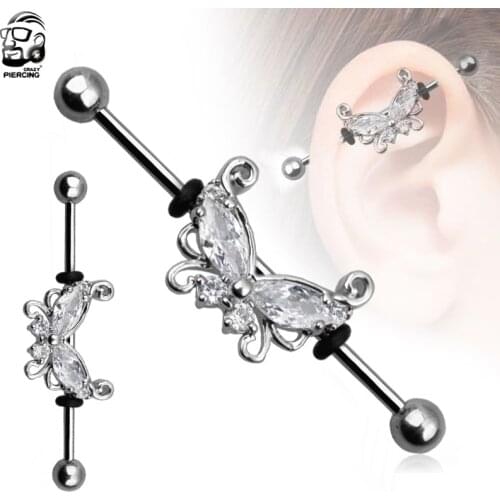 1Pc Fake Ear Piercing Butterfly Crystal Stainless Steel Clip-on Earrings Piercing Body Jewelry Ear Cartilage