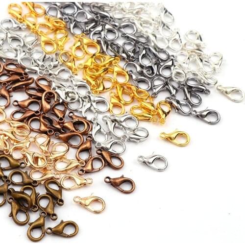 Mixed Color 12x6mm Gold&Silver&Copper&White K Lobster Clasps Hook Component DIY Jewelry Bracelet Making Accessories