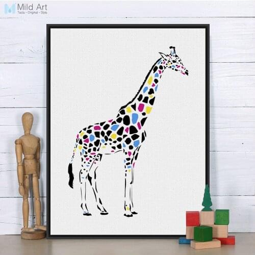 Modern Colorful Giraffe Personalised Animal Art Print Poster Cartoon Wall Picture Canvas Painting Customd Kids Room Home Decor