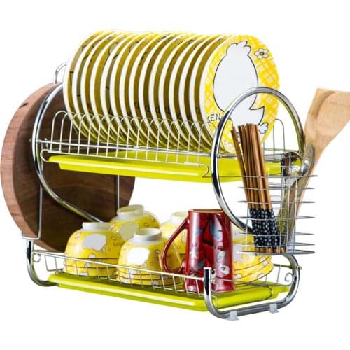 2 Tiers Dish Drainer Stainless Steel Drying Rack Bowl Dish Draining Shelf Dryer Tray Holder Kitchen Organizer