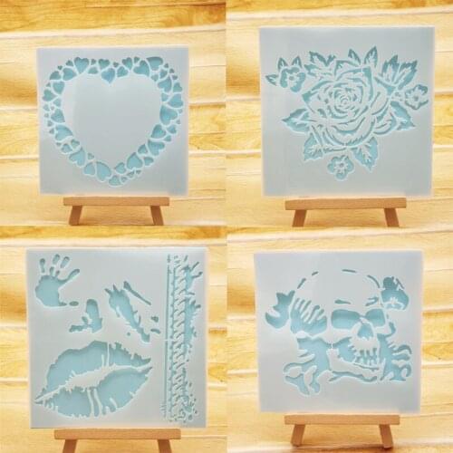 2pc 13*13cm Flower Heart Stencil DIY Wall Layering Painting Template Decor Scrapbooking Embossing Album Supplies