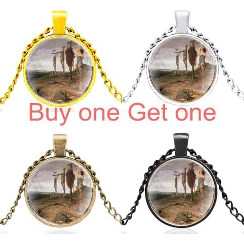 Vintage Jesus Cross Pattern Glass Dome Black Pendant Necklace Men Women Retro Jewelry Accessories Best Gifts