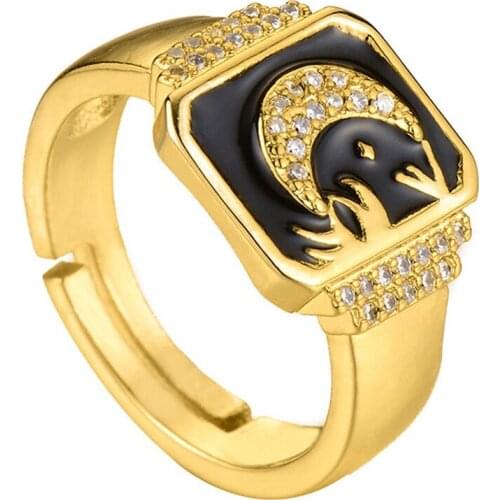 Vintage Enamel Star Moon Rings Wedding Gift For Women Adjustable Bague Homme Gold Crystal Rings Men Geometry Square Bijoux Femme