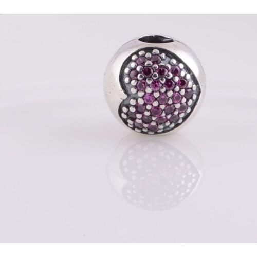 Womans New Original 925 Sterling Silver Rose Pave Heart Clip Charm Bead Suitable for Pandora Style Charm Bracelets & Necklaces