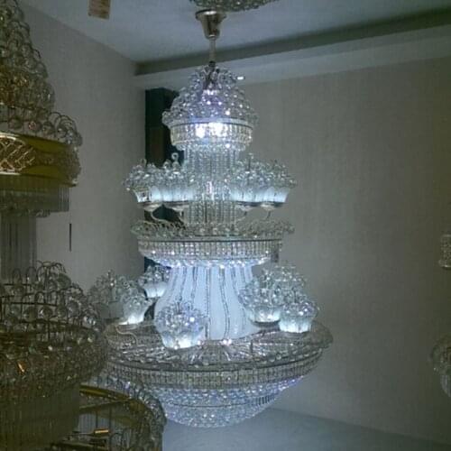 Golden Crystal Pendant Lamp LED lamp bulb e14 villa penthouse floor living room lights LED lighting hotel lobby Chandelier