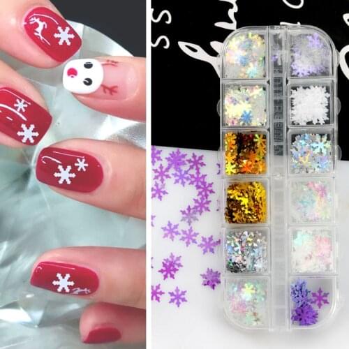 12 grids/box nail polish sequins multicolor mixed christmas snowflake nail art decoration set