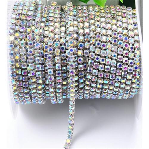 2mm 2.5mm 2.8mm 3mm 4mm 2Yard AB Crystal Rhinestone Cup Chain Silver/Gold Based Claw for Party Dinner Sew on Dress trim WC891