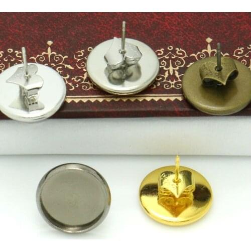 20pcs Blank Earring Base Cabochon Cameo Base 12mm Flat Earring Setting Diy Jewelry Making with Love Heart Back
